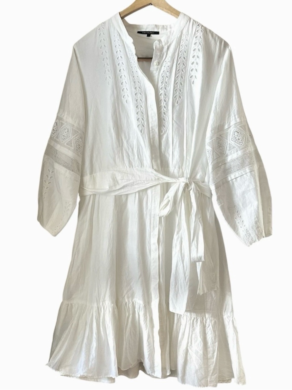 Kobi Halperin White Eyelet Tie-Waist Mini Dress